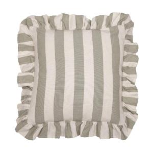 Kuddfodral AMALIA, bredrandig med volang i lindblomsgrönt och offwhite