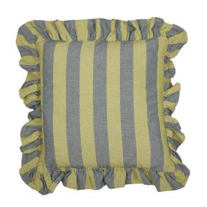 Kuddfodral AMALIA, bredrandig med volang i mörkgrönt och lime