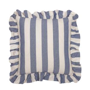 Kuddfodral AMALIA, bredrandig med volang i marinblått och offwhite