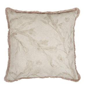 Kuddfodral ELAINE med ett blad och blommönster ton i ton i linnefärg