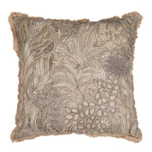 Kuddfodral FARAH med bladmönster i beigebruna toner på linnefärgad botten
