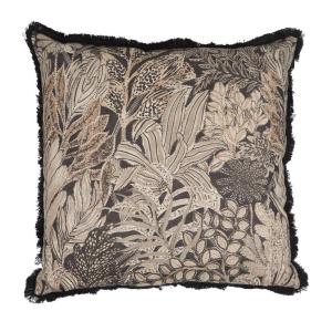 Kuddfodral FARAH med bladmönster i beigebruna toner på svart botten