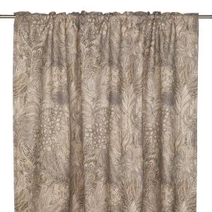 Gardin FARAH med bladmönster i beigebruna toner på linnefärgad botten
