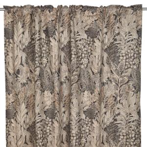 Gardin FARAH med bladmönster i beigebruna toner på svart botten