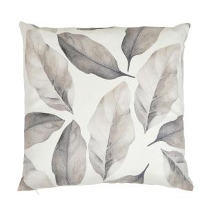 Kuddfodral PONZA med blad i grått och beige på offwhite bottenfärg