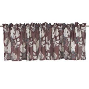 Gardinkappa MONTANA med bladmönster i brunt och beige på vinröd bottenfärg