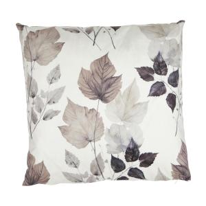 Kuddfodral MONTANA med bladmönster i brunt och beige på offwhite bottenfärg