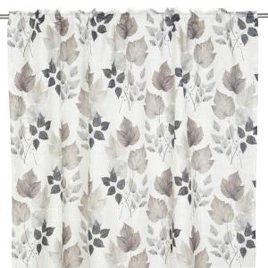 Gardin MONTANA med bladmönster i brunt och beige på offwhite bottenfärg