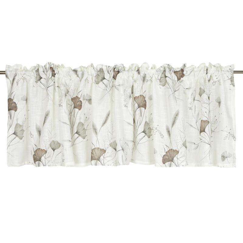 Gardinkappa GISELA med Ginkoblad i beige och brunt, bottenfärg offwhite