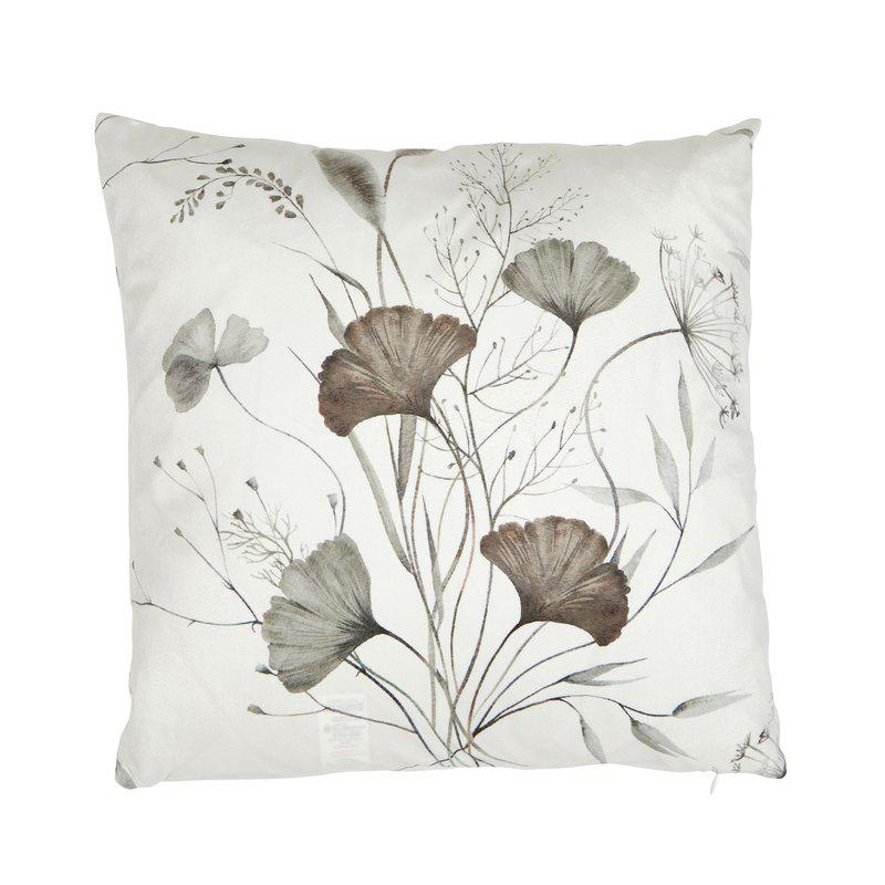 Kuddfodral GISELA med Ginkoblad i beige och brunt, bottenfärg offwhite