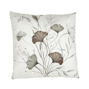 Kuddfodral GISELA med Ginkoblad i beige och brunt, bottenfärg offwhite