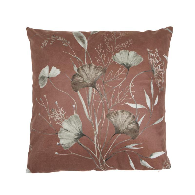 Kuddfodral GISELA med Ginkoblad i beige och brunt, bottenfärg rost