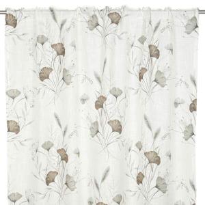 Gardin GISELA med Ginkoblad i beige och brunt, bottenfärg offwhite