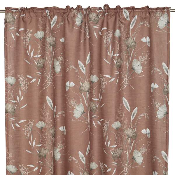 Gardin GISELA med Ginkoblad i beige och brunt, bottenfärg rost