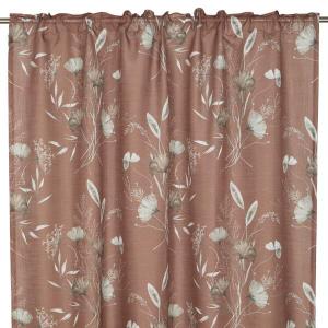 Gardin GISELA med Ginkoblad i beige och brunt, bottenfärg rost