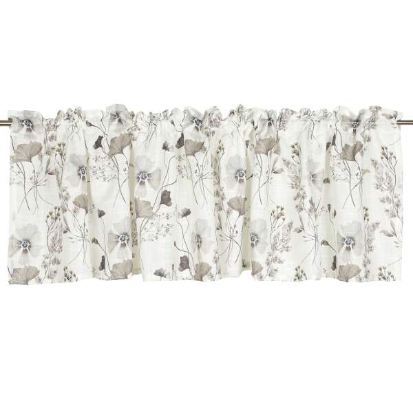 Gardinkappa SABINE med blommor och blad i beige på offwhite bottenfärg