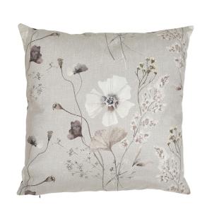 Kuddfodral SABINE med blommor och blad i beige på linnefärgad botten