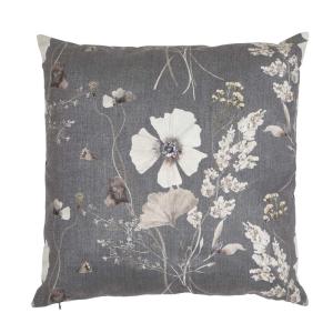 Kuddfodral SABINE med blommor och blad i beige på grå bottenfärg