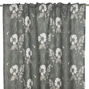 Gardin SABINE med blommor och blad i beige på grön bottenfärg