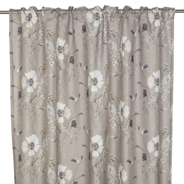 Gardin SABINE med blommor och blad i beige på nougatbrun bottenfärg