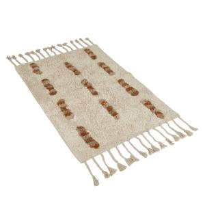 Matta TINE, tuftad i offwhite med bruna inslag, flätad frans i kortsidorna