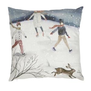 Kuddfodral VINTERDAG med barn som åker skridskor och en hare