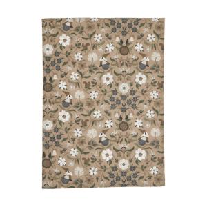 Kökshandduk JULEFRID med tomtar, blommor och ekorrar i grönt på beige bottenfärg
