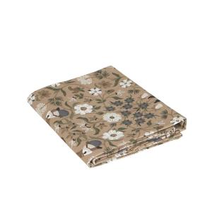 Duk JULEFRID med tomtar, blommor och ekorrar i grönt på beige bottenfärg
