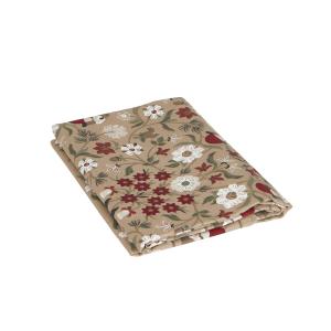 Duk JULEFRID med tomtar, blommor och ekorrar i rött på beige bottenfärg