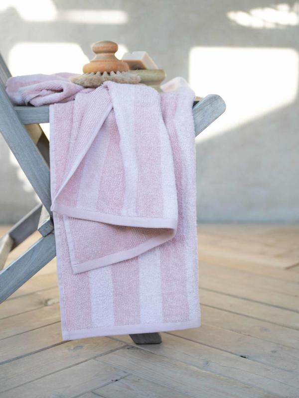 Frotté STRIPE randig handduk i ljusrosa, finns i tre olika storlekar