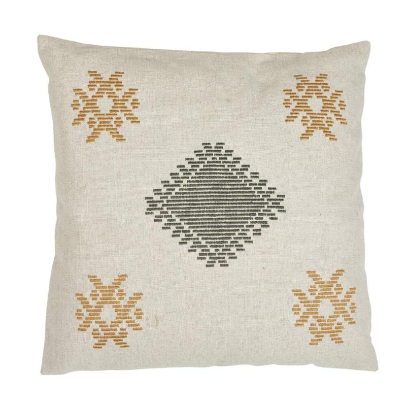 Kuddfodral IKE med broderat inka inspirerat mönster i grönt och gult
