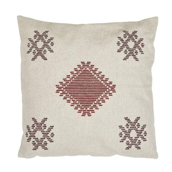 Kuddfodral IKE med broderat inka inspirerat mönster i rött och brunt