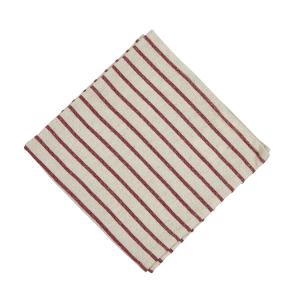 Servett TINA, smalrandig i rött på ljus linnefärgad botten