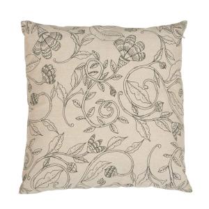 Kuddfodral ELLIE med ett snirklande fantasifullt bladmönster i grönt på beige botten