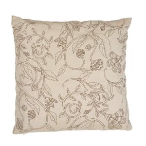 Kuddfodral ELLIE med ett snirklande fantasifullt bladmönster i nougat på beige botten