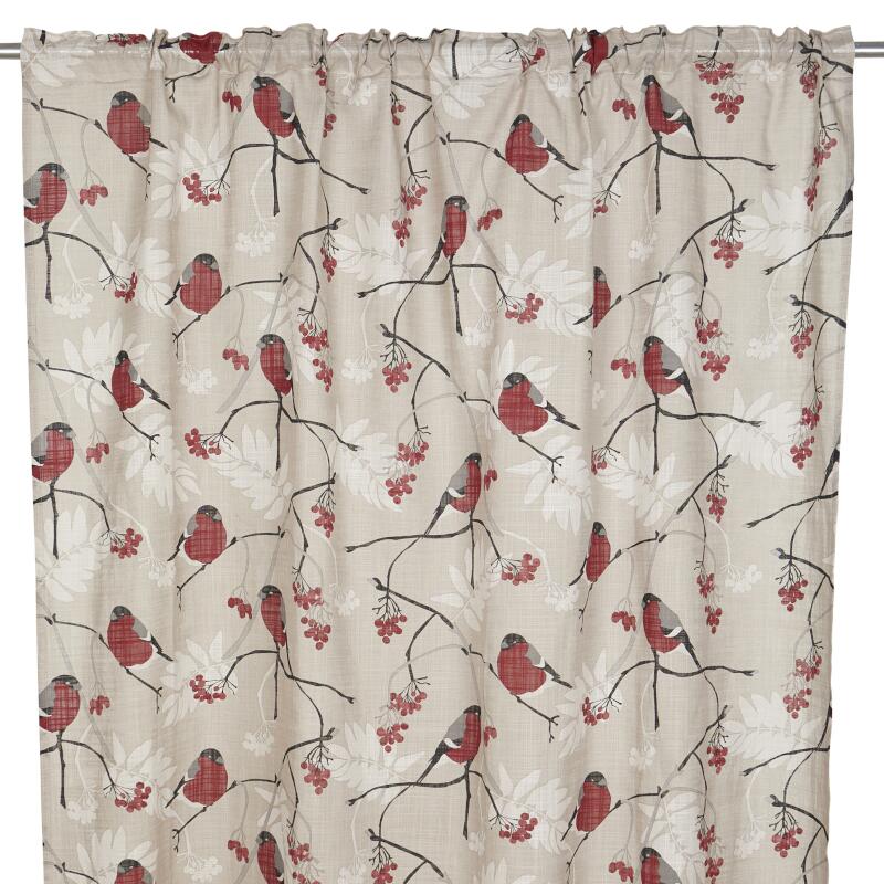 Gardin DOMHERRE med röda Domherrar på gråbeige bottenfärg