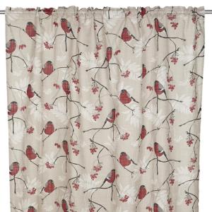 Gardin DOMHERRE med röda Domherrar på gråbeige bottenfärg