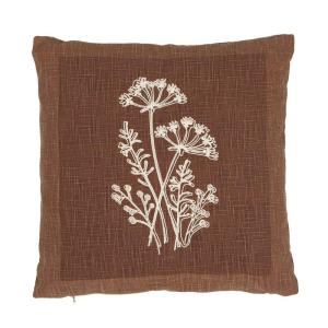 Kuddfodral LAURA tryckt ruta i rost och broderade växter i offwhite