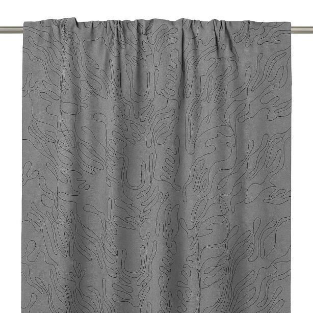 Gardin DENISE, extra bred och extra lång med broderat abstrakt mönster i grått
