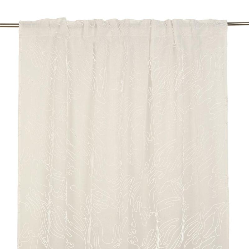 Gardin DENISE, extra lång med broderat abstrakt mönster i linnefärg
