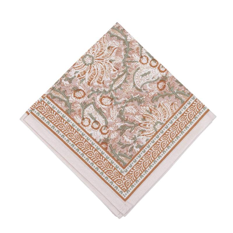 Servett, liten duk DANTE, blommig i rosa med bård runt om