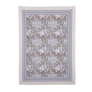 Kökshandduk DANTE, blommig i blått med bård runt om