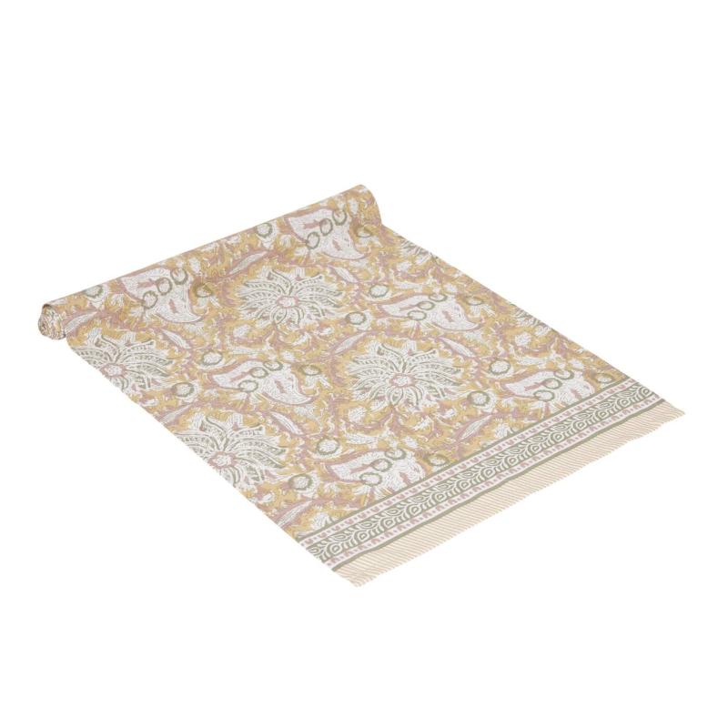 Bordslöpare DANTE, blommig i gult med bård i kortsidorna