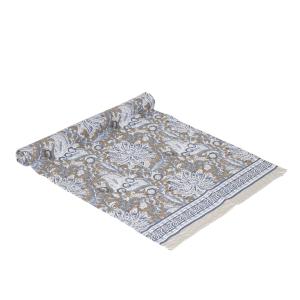 Bordslöpare DANTE, blommig i blått med bård i kortsidorna