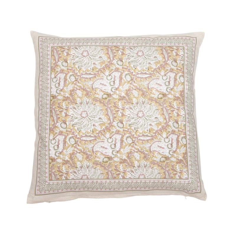 Kuddfodral DANTE, blommig i gult med bård runt om