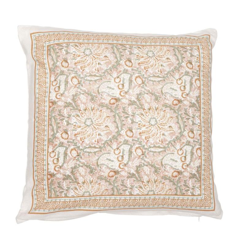 Kuddfodral DANTE, blommig i rosa med bård runt om