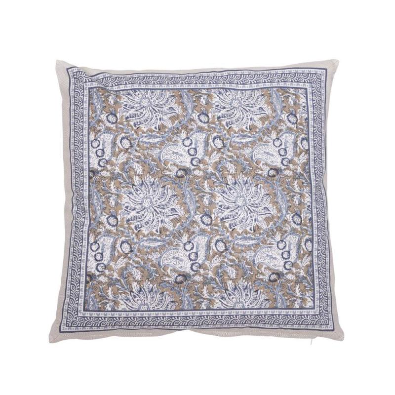 Kuddfodral DANTE, blommig i blått med bård runt om