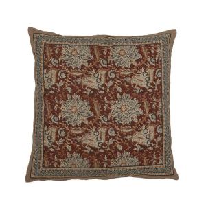 Kuddfodral DANTE, blommig i vinrött och rost med bård runt om