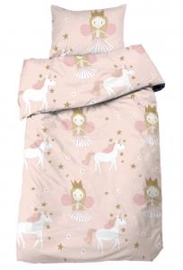 Bäddset NELLIE 2-dels prinsessor och enhörningar, rosa