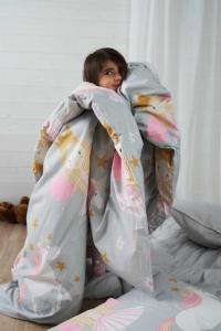 Bäddset NELLIE 2-dels prinsessor & enhörningar, grå